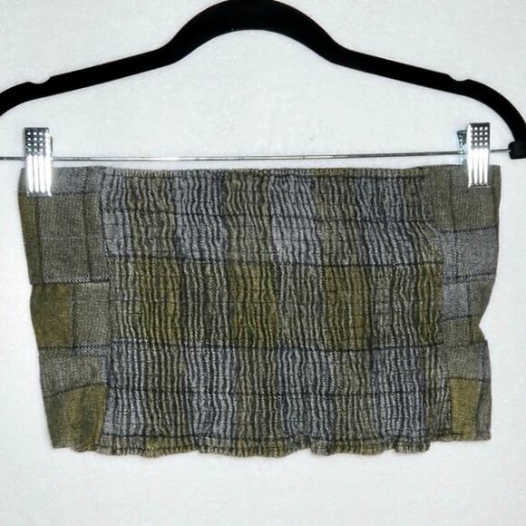 Cinder crop plaid twist tube top green denim medium - Picture 3 of 3